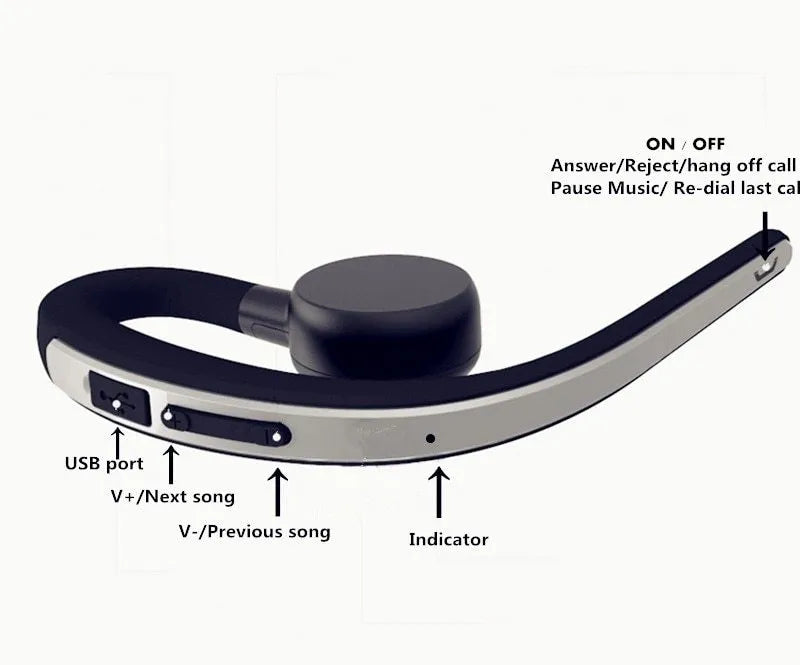 Handsfree Bluetooth headset with mic, adjustable earhook, CVC 6.0 noise cancelling, Gold or Silver colour option.