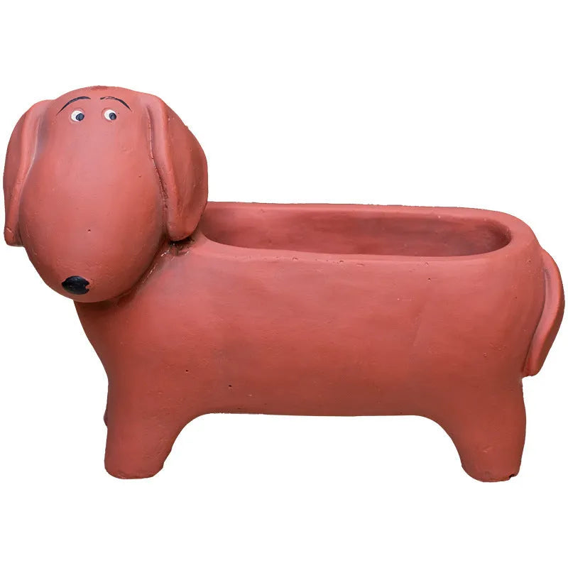 Cement sausage dog flower pot medium floor planter 15x20.5x10cm with drainage hole