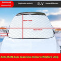 Winter car windshield cover with aluminium foil construction and magnetic fasteners for SUV frost protection