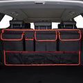 Black car trunk hanging storage organiser with handle made from waterproof Oxford cloth