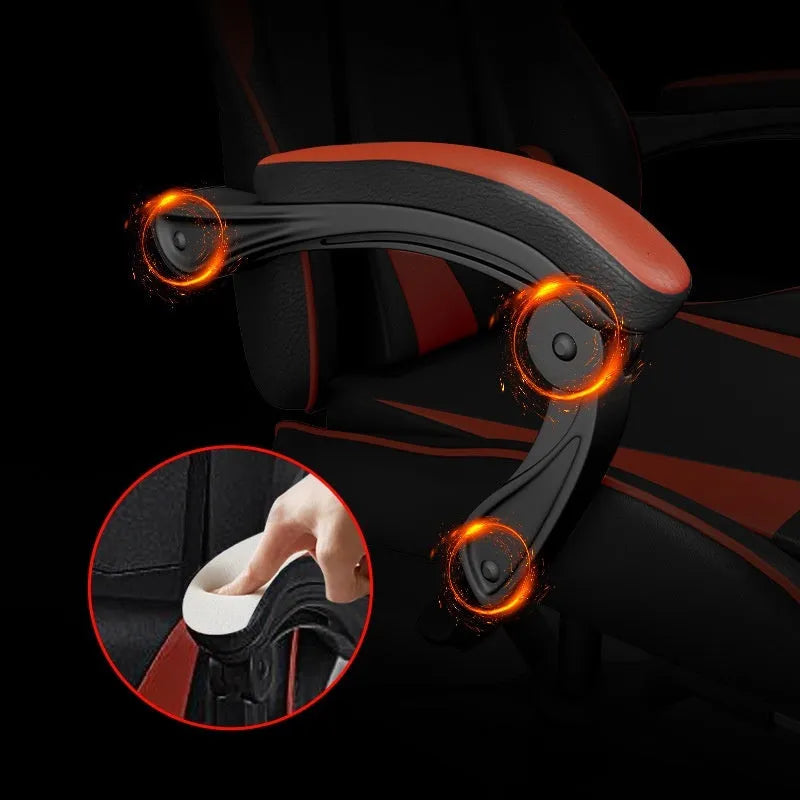 Adjustable reclining massage computer chair in leather with footrest and LED option, e-sports chair for home gaming and office