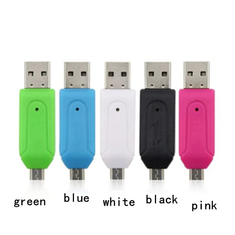 White OTG card reader with micro USB plug for Android phones and computers
