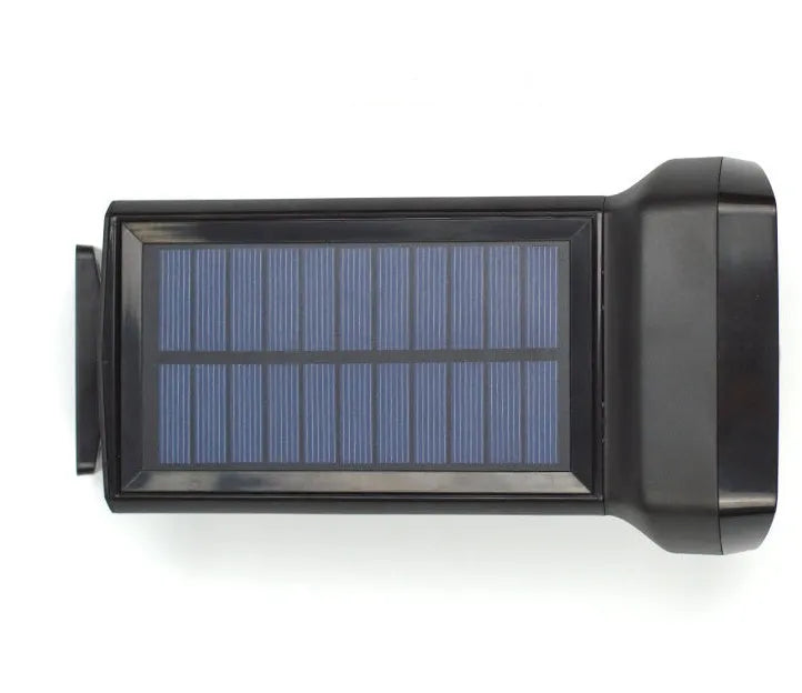 Black solar outdoor garden light with 17 LED beads, 6000-6500K output, IP65 waterproof rating, and 2200mAh battery