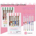 Boxed set of 6 fluorescent highlighter pens with oblique heads and plastic shells for key marking and journal use