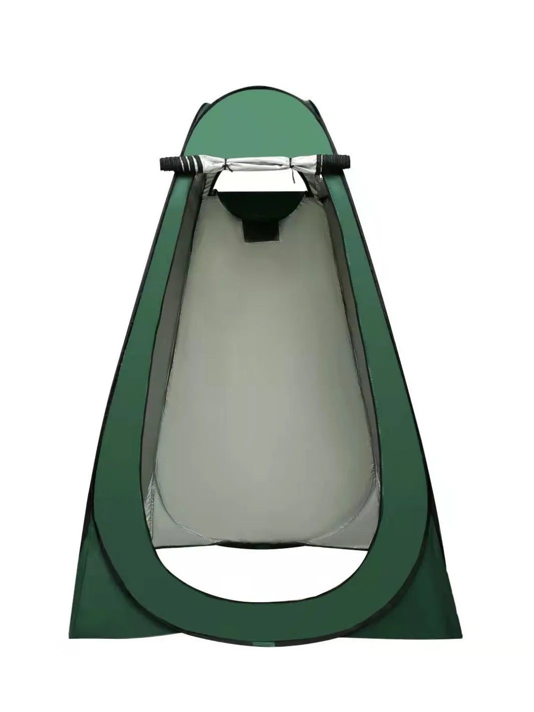 Blue fast opening outdoor camping changing and shower tent set up with wind ropes.