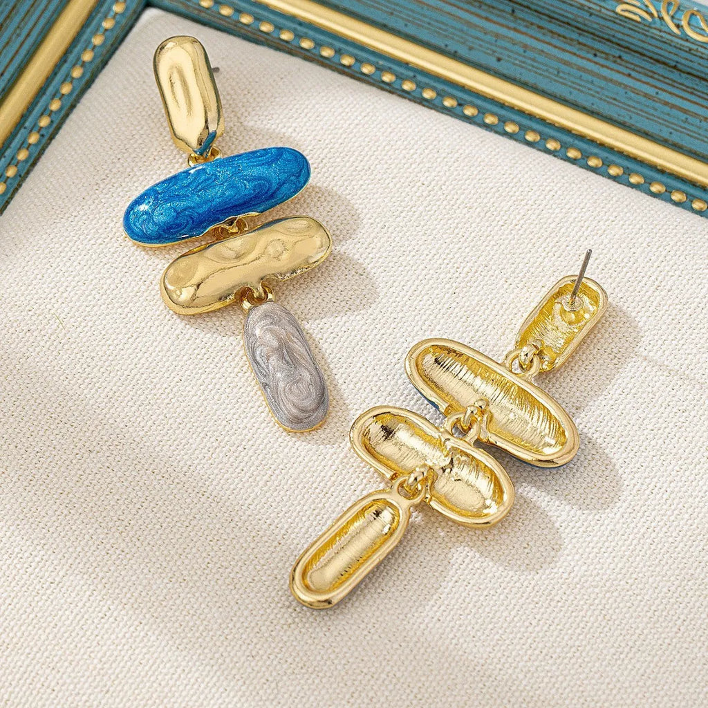 Geometric multicolour stud earrings with electroplated finish on zinc alloy for women