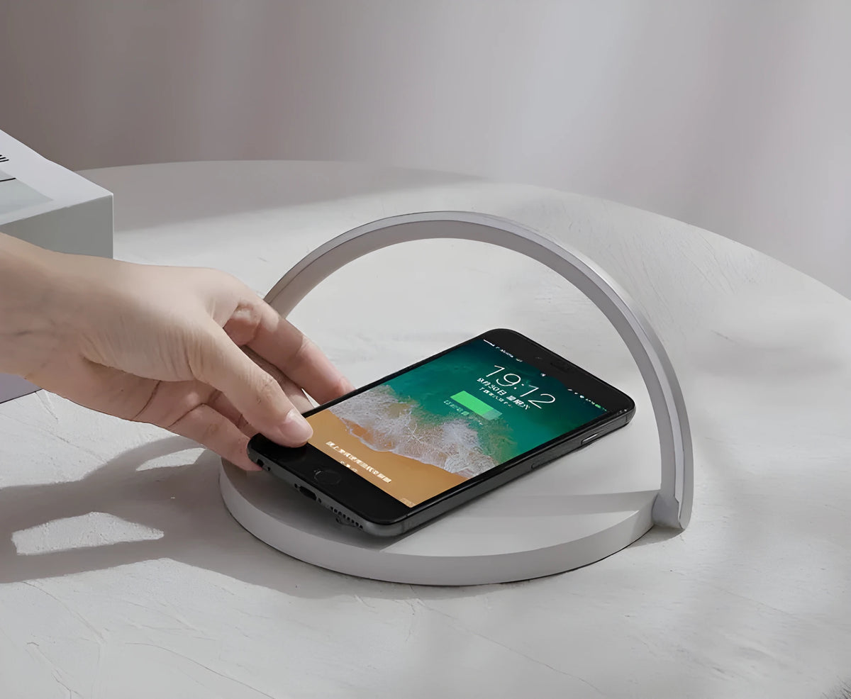 10W wireless charger block holder with foldable phone stand and LED lamp in Dark Green colour