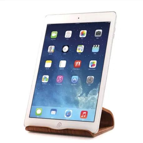 Bamboo wood lazy couch bracket tablet holder for Apple iPad and iPhone on a desktop
