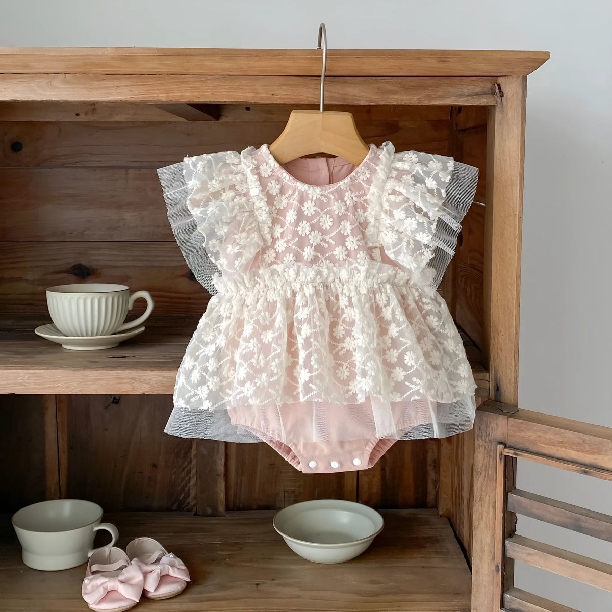 Baby girl matte pink mesh jumpsuit, cotton blend short sleeve no hood pullover romper, sizes 66cm to 100cm
