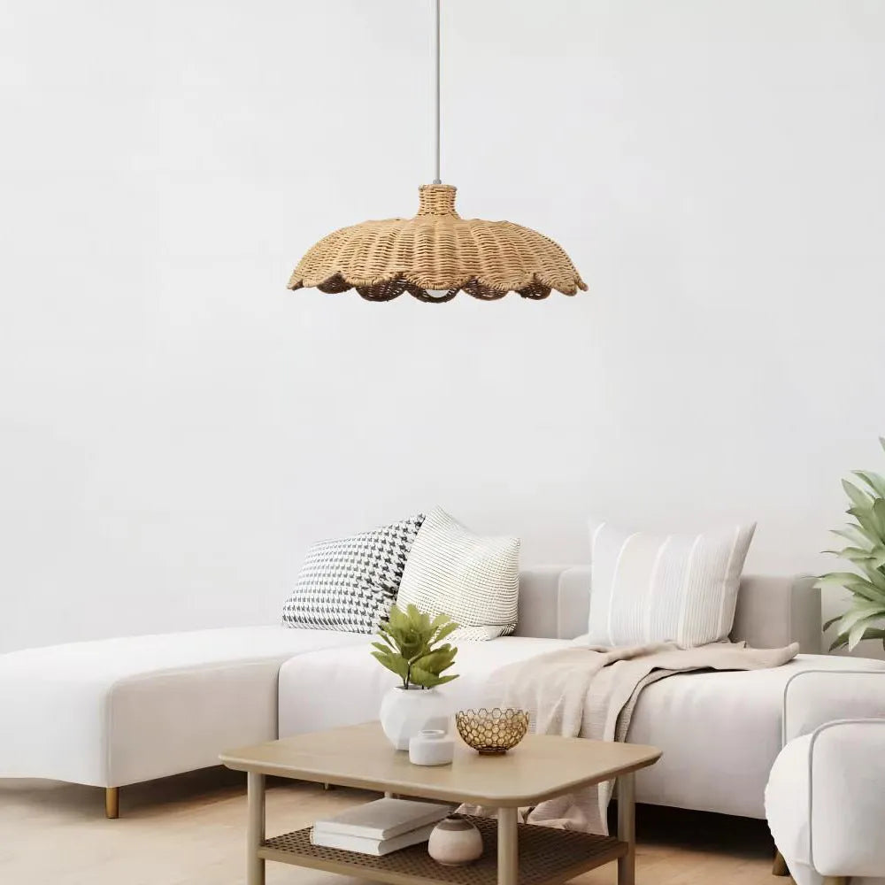 Retro bamboo woven wall lamp, 46x20cm, primary colour rattan finish, Nordic style acrylic light fitting for hotel or homestay