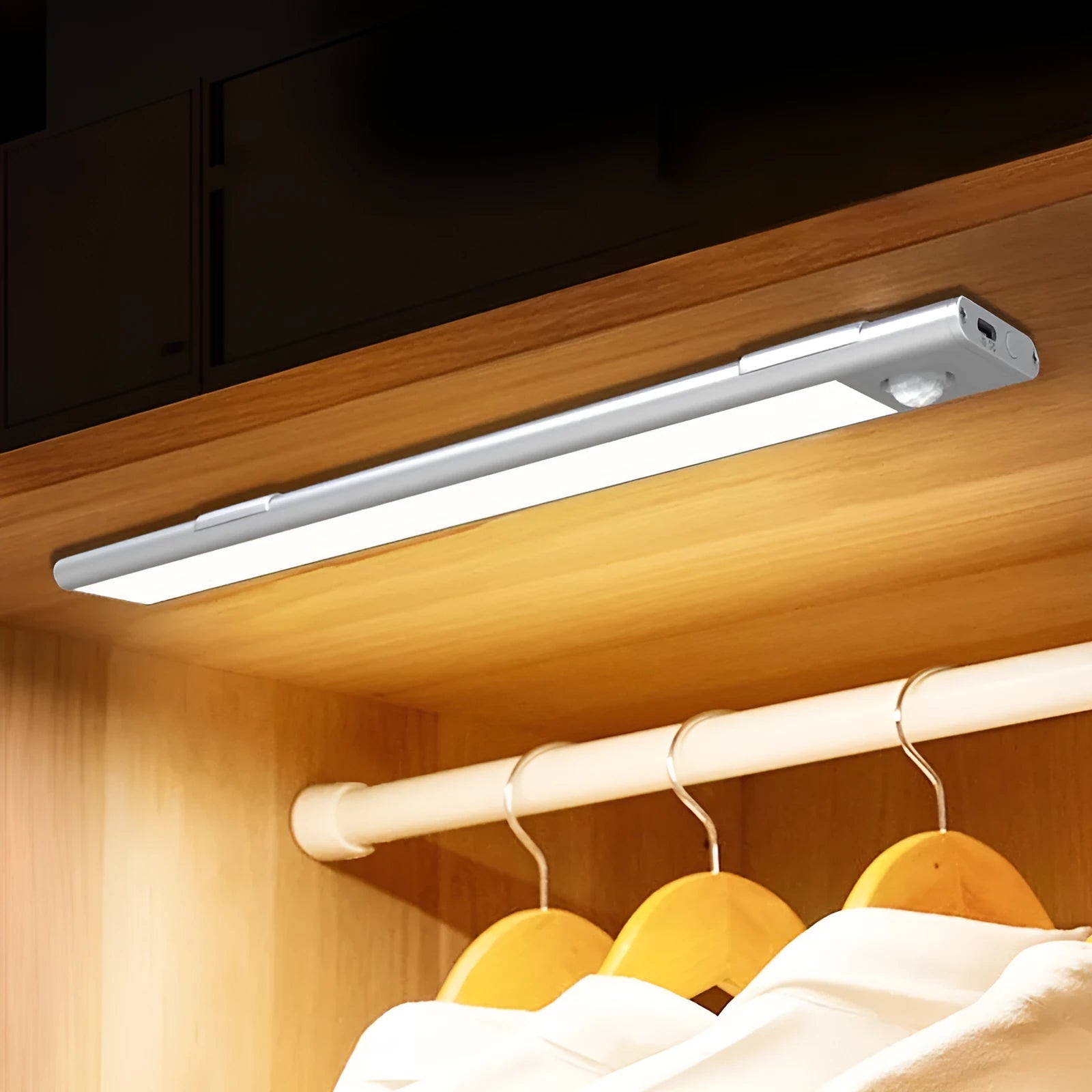 30cm silver smart LED strip light with human sensor for wardrobe and cupboard lighting