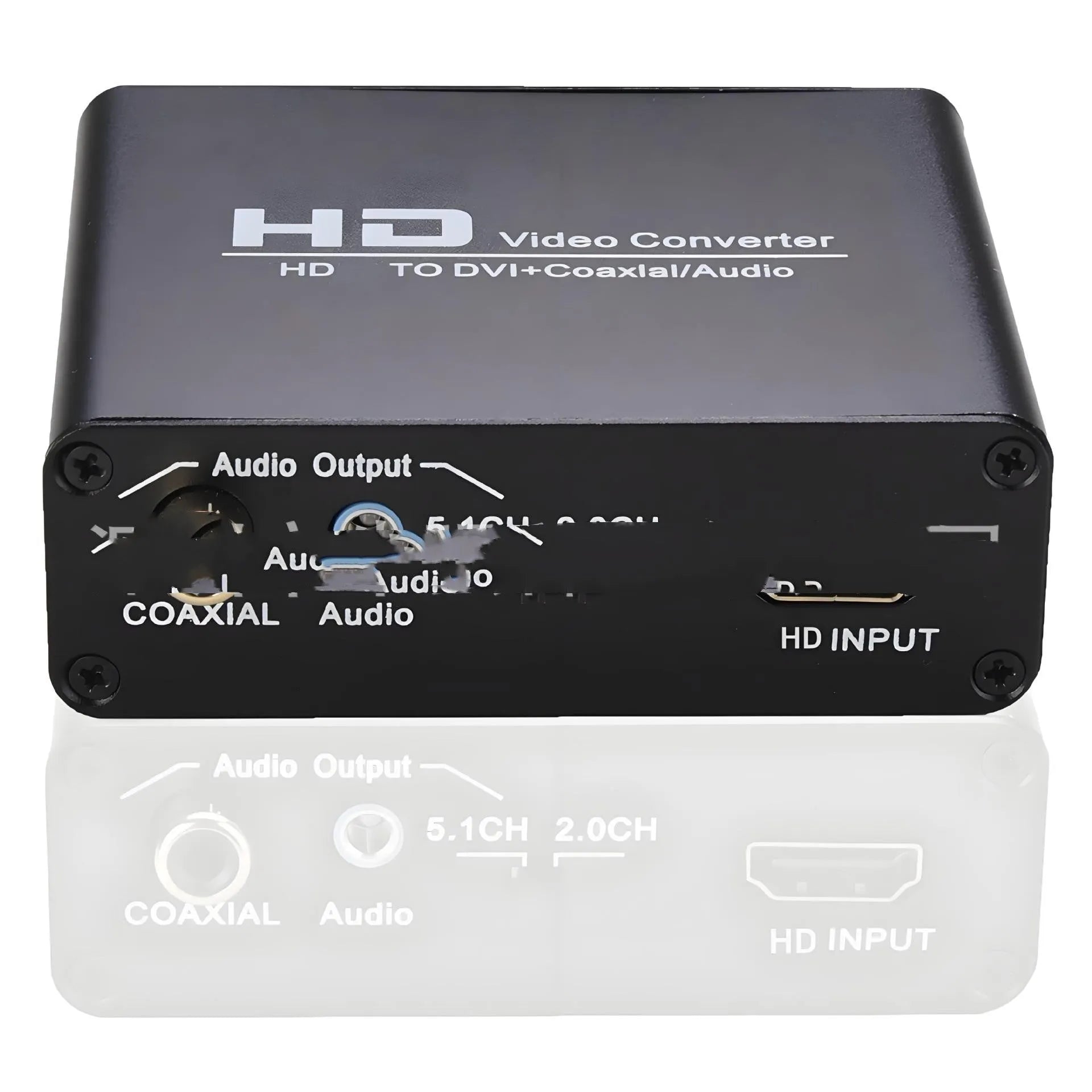 Black HDMI to DVI converter with coaxial audio output port and 1.5 metre cable