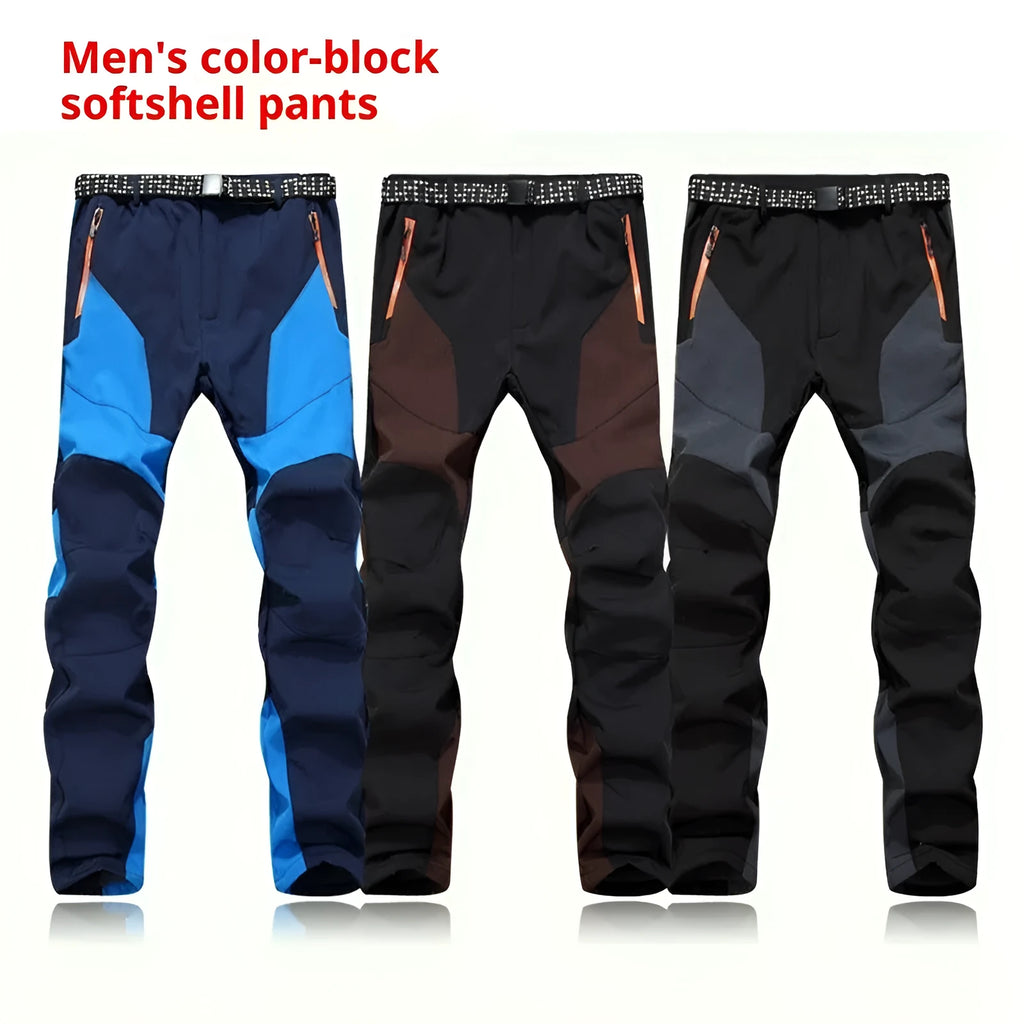 Men's outdoor breathable waterproof windproof colour-matching polyester pants in navy blue lake blue