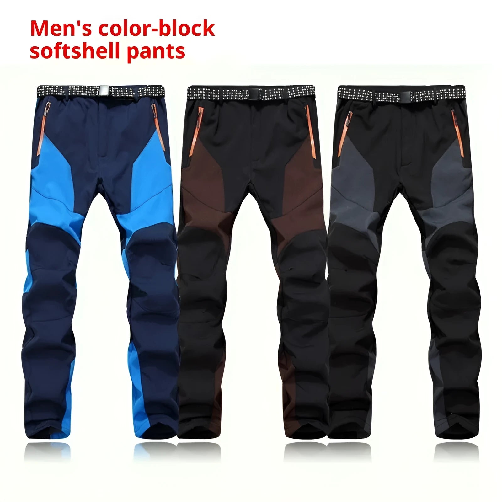 Men's outdoor breathable waterproof windproof colour-matching polyester pants in navy blue lake blue