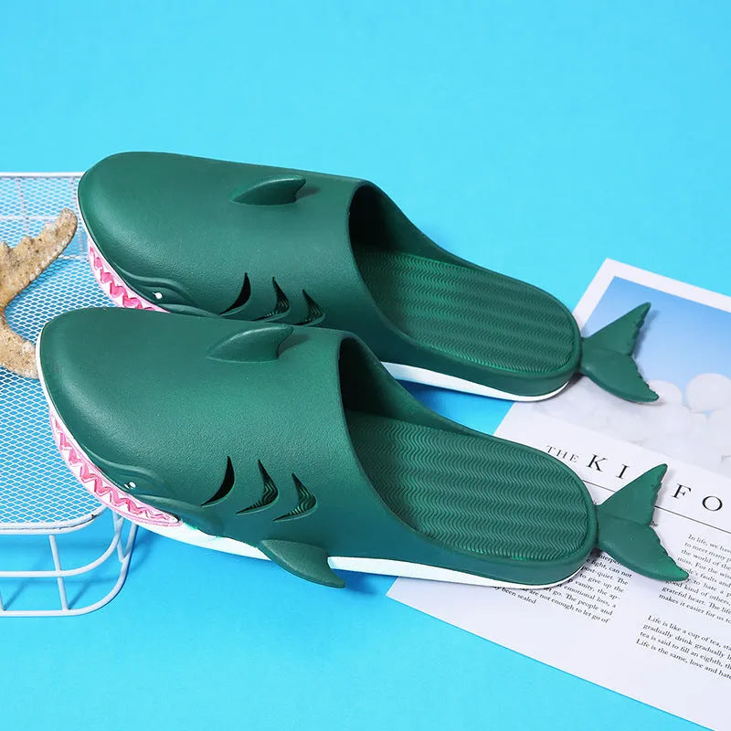 Shark slippers PVC flat slippers for women and men closed-toe design available in black blue green grey