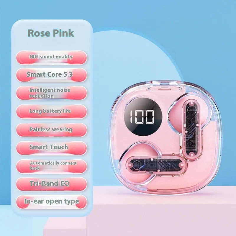 TWS capsule Bluetooth headset with digital display in black, five colour options, in-ear plastic design
