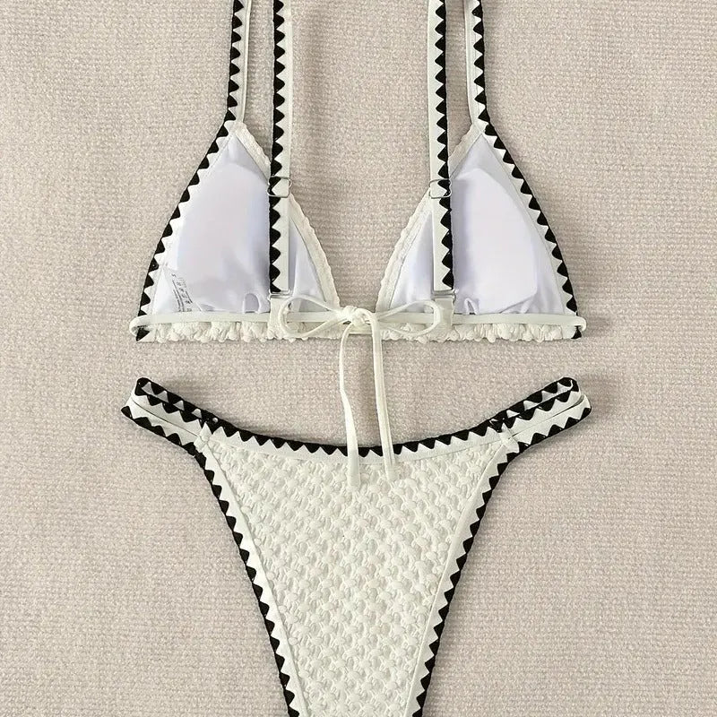 Women's split bikini swimsuit in white or blue colour with European and American sizing