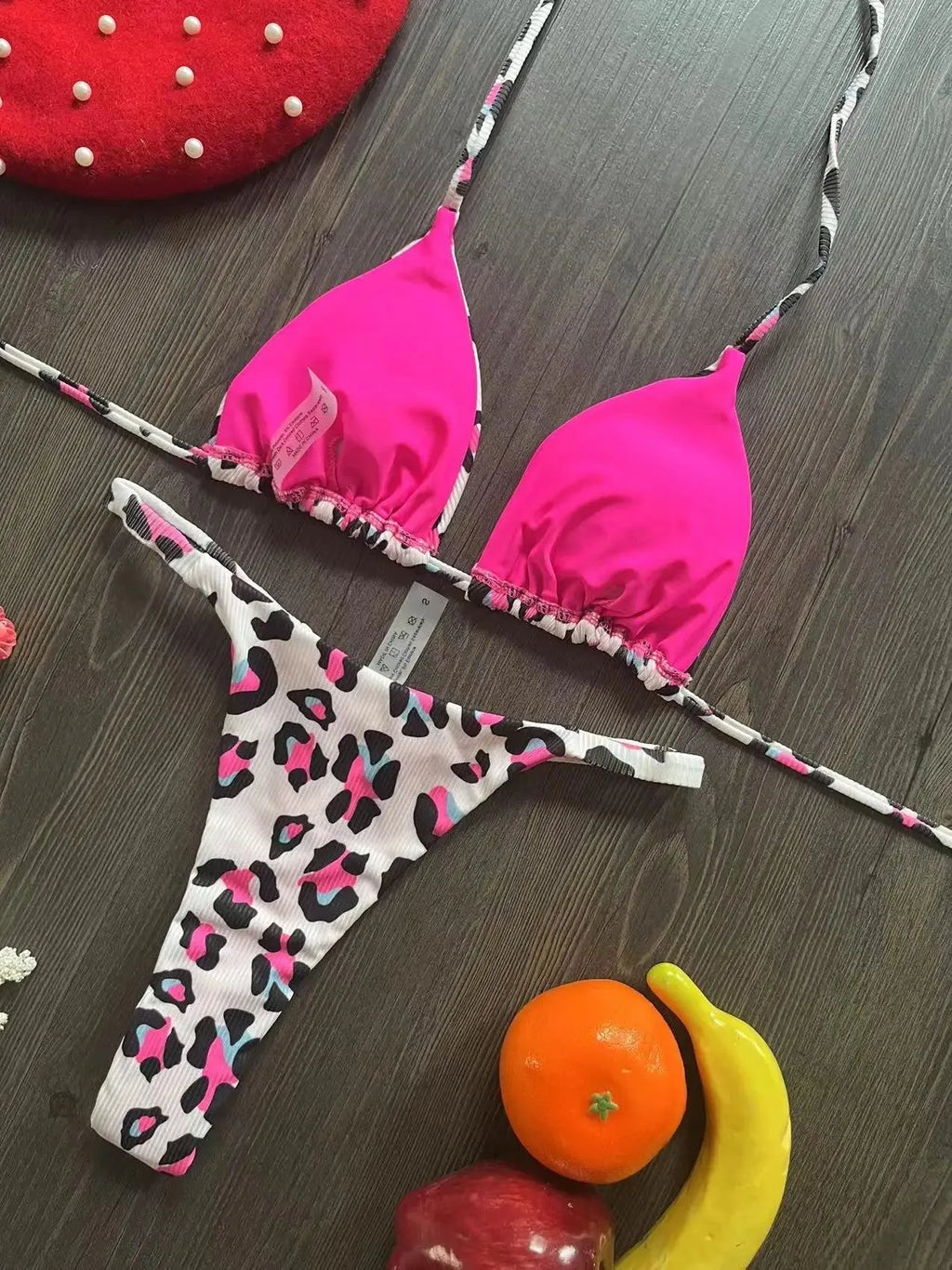 Women's printed bikini swimsuit in quick-drying nylon with cotton lining