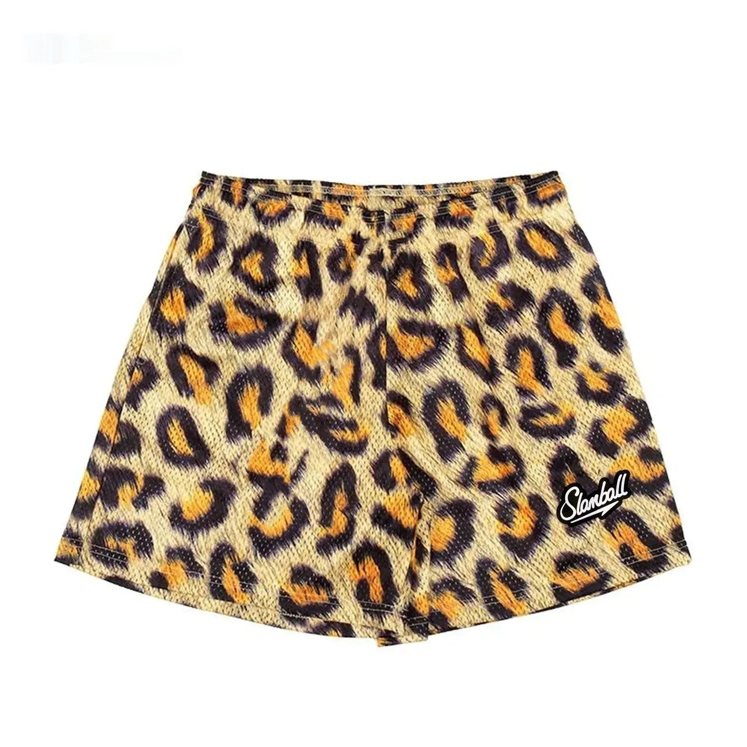 Men's leopard print quick-dry sports shorts with animal pattern design for basketball and gym workouts