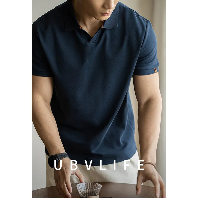 American-style cotton polyester short sleeve polo shirt in blue, black and white colours