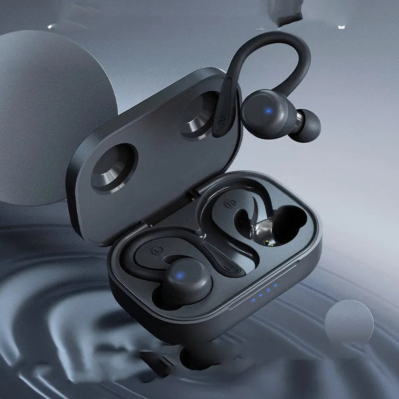 Sports headphones with hanging ear design in black, white, blue, red or pink colours with removable ear hooks
