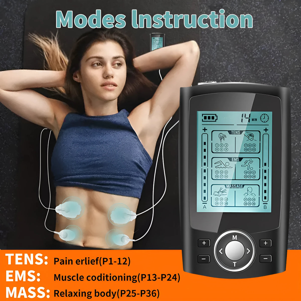 Charging Pulse USB rechargeable TENS EMS muscle stimulator with remote control in silver