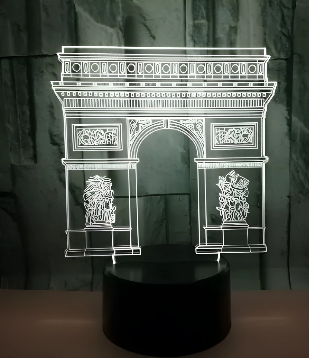 Triumphal Arch 3D acrylic night light with 7 colour LED and black ABS base