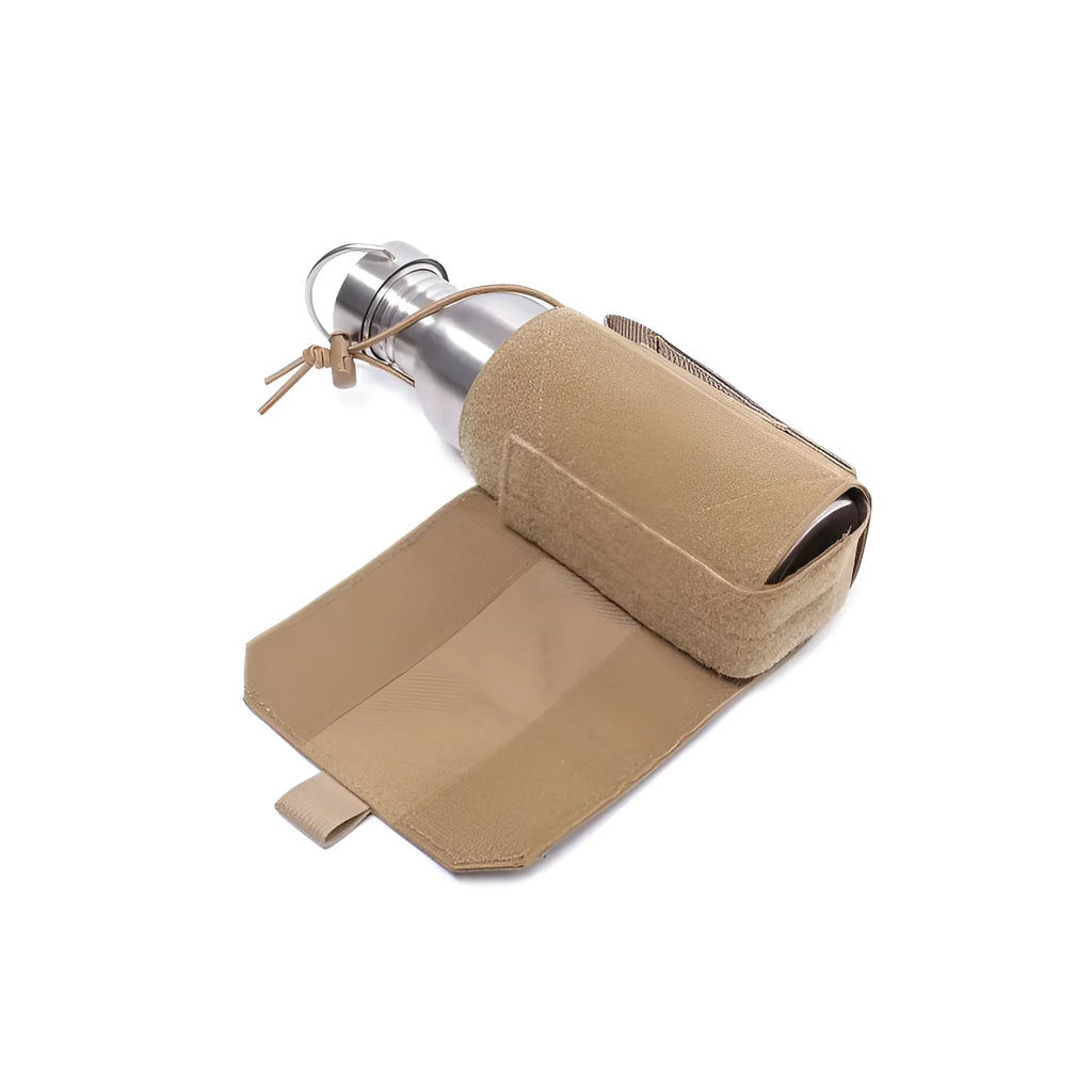 Adjustable heat-holding bottle cover made from Oxford cloth with PU lining, shown in khaki colour
