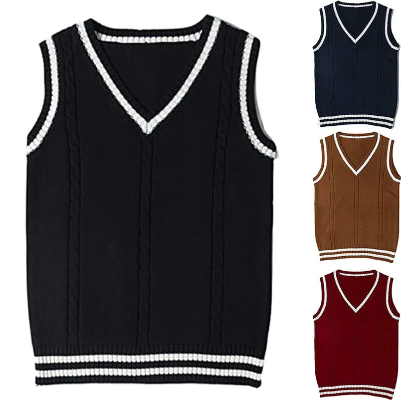 Women's V-neck waistcoat sweater with striped stitching detail in slim fit pullover style