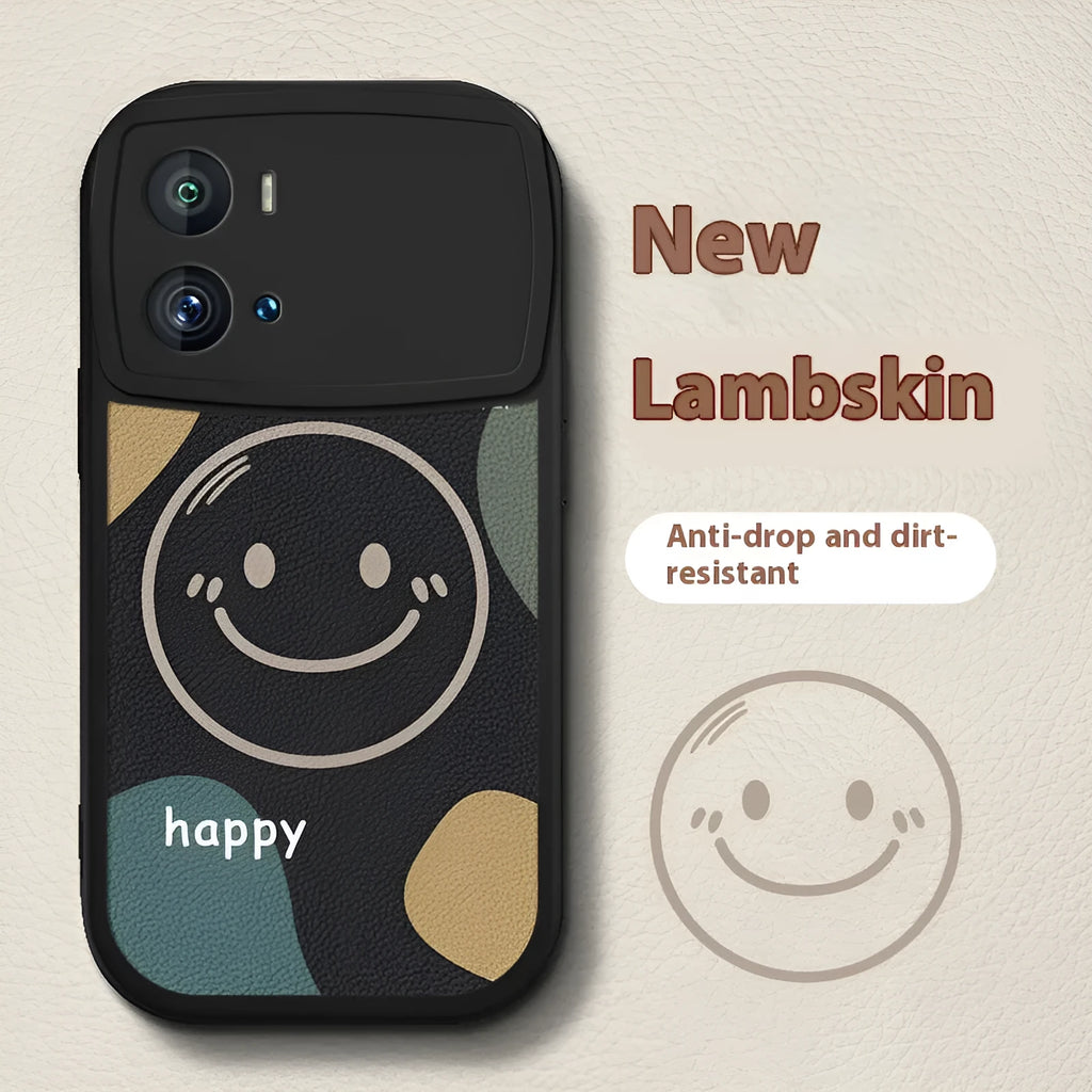 VIVO iQOO Neo6 silicone protective case in white with smiling face design, back cover with fall protection
