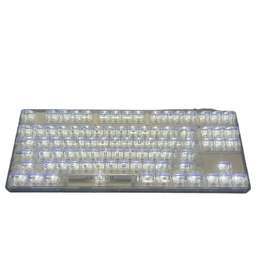 Transparent plastic 132-key mechanical keyboard cap set displayed in standard layout arrangement