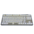 Transparent plastic 132-key mechanical keyboard cap set displayed in standard layout arrangement
