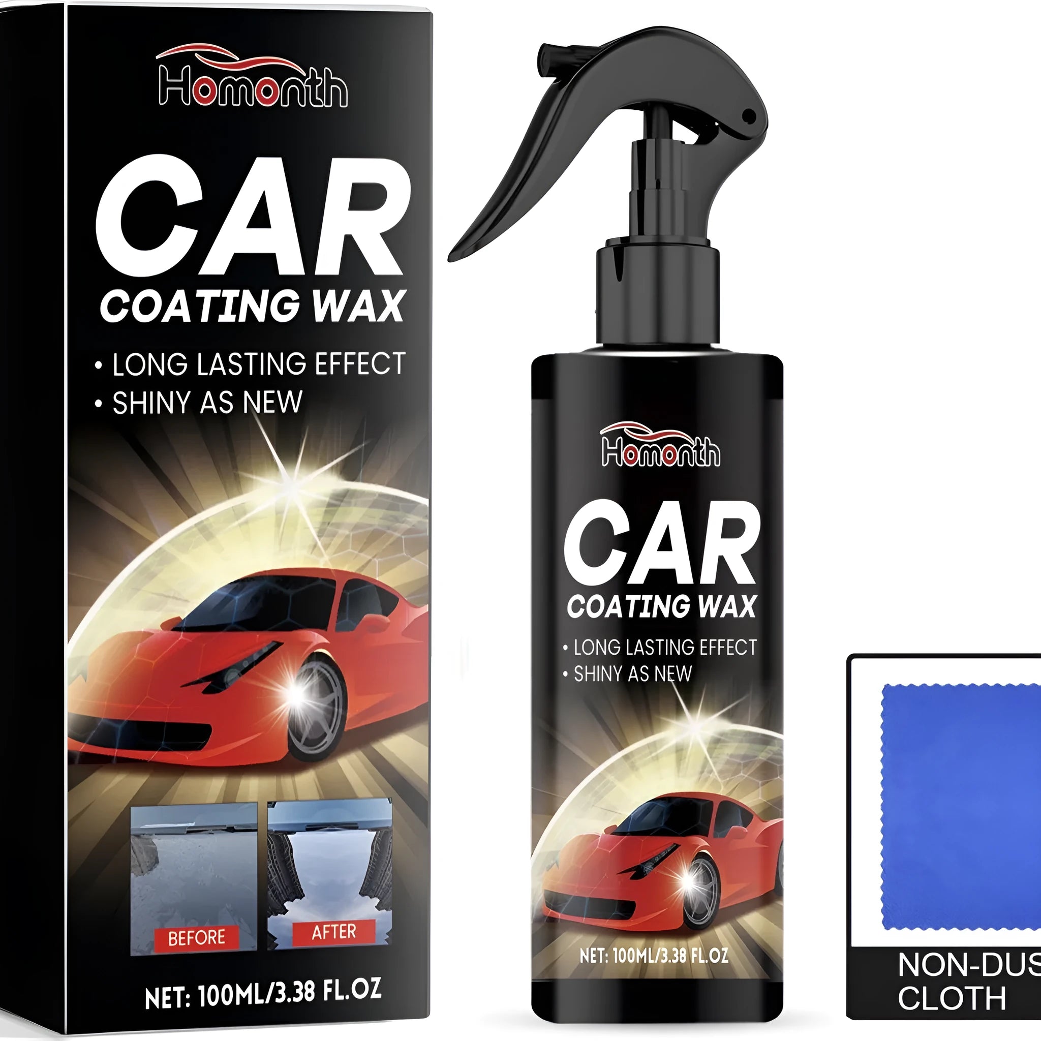 Car coating wax spray in PET bottle with microfiber cloth for vehicle exterior application
