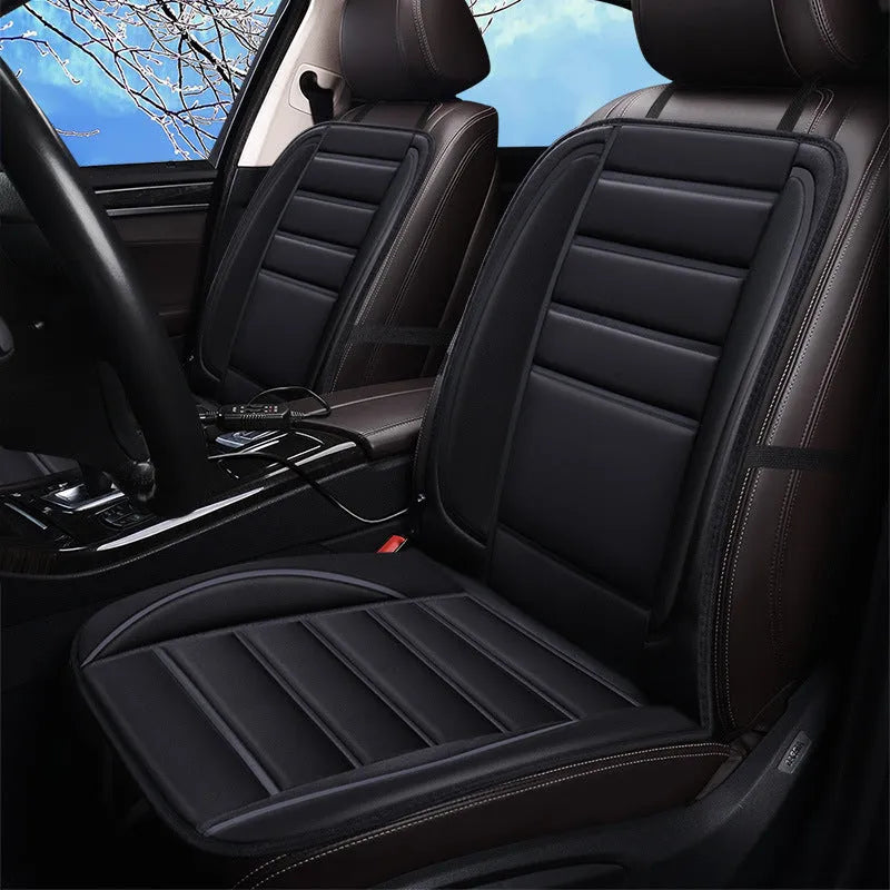 Heated seat cushion in checkered black with fibre material and cotton filling, USB option, for home office or car use