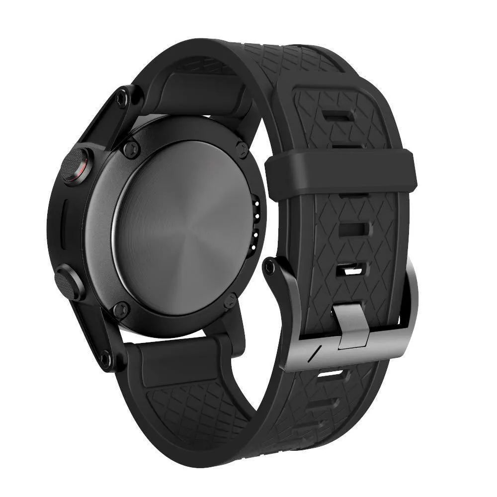 Black silicone watch strap with stainless steel buckle for Jiaming watches, 26mm width