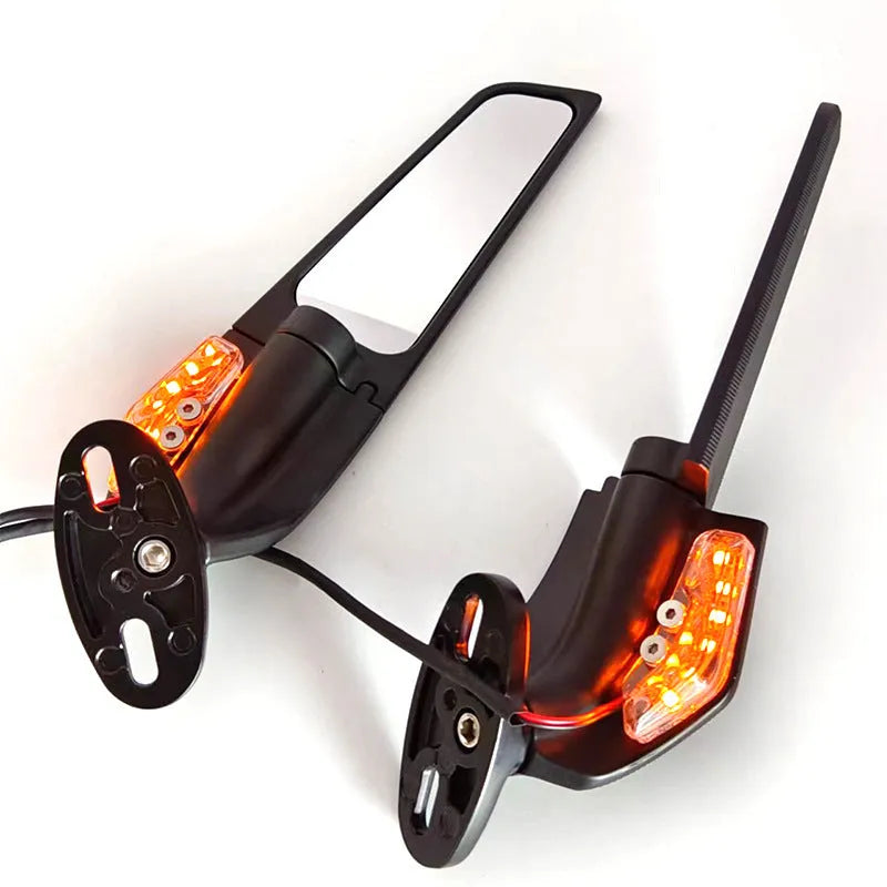 Pair of yellow aluminium motorcycle rearview mirrors with convex glass lenses on a 6mm thread mount.