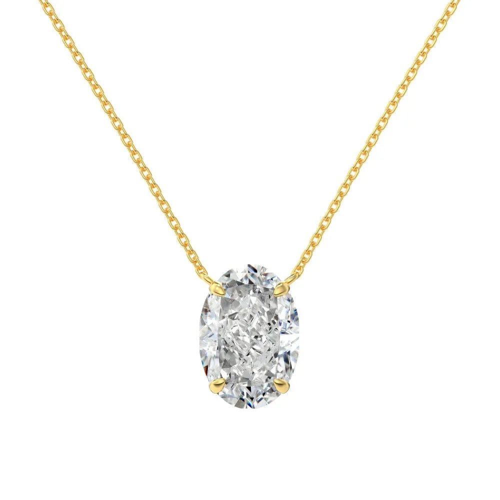 Close-up of a women's oval ice flower pendant sterling silver necklace on a chain.