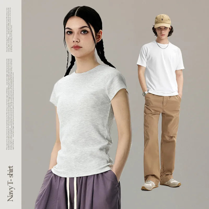 Slim fit leisure T-shirt collection showing vest and short sleeve options in beige, gray and black colours