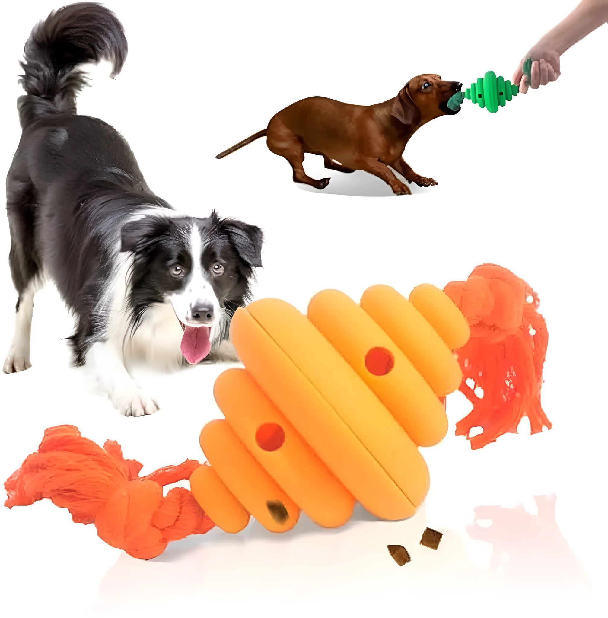 Green and yellow dog ball with rope attachment for large breed interactive play and treat dispensing