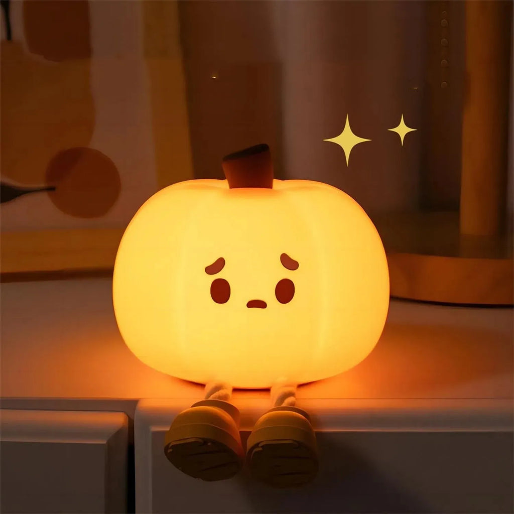 Soft silicone pumpkin-shaped night light with touch controls