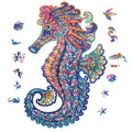 Irregular three-dimensional seahorse shaped wooden puzzle in A5 Haima, A4 or A3 variant