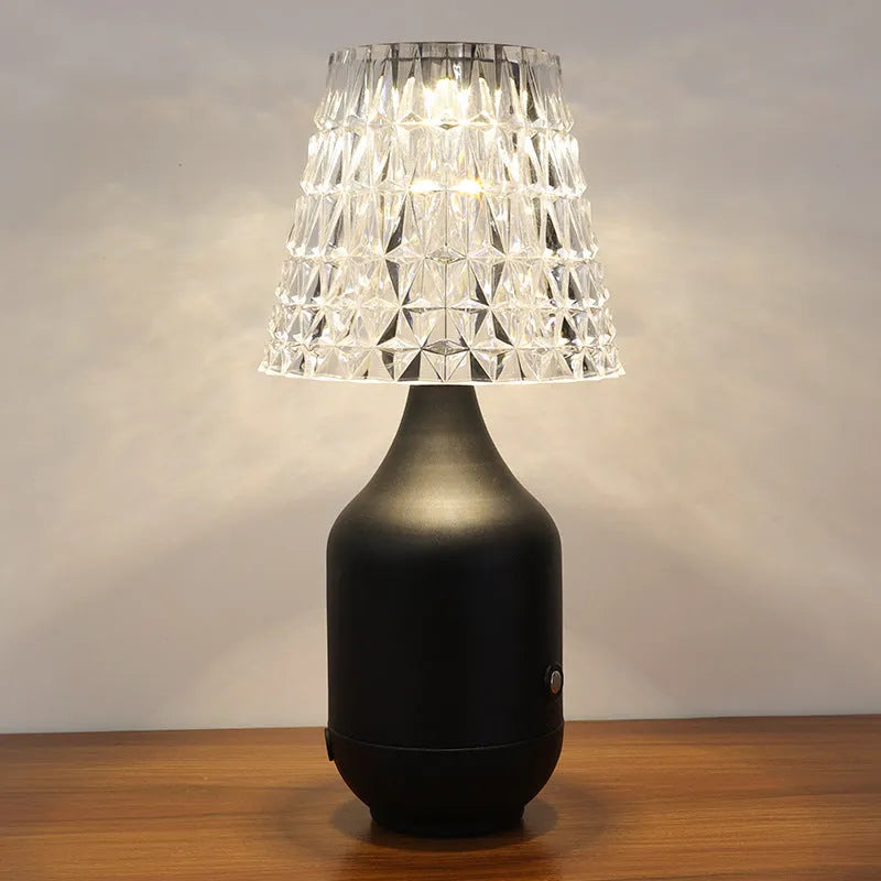 LED charging retro table lamp in black with three-tone light, USB cable, and iron art base