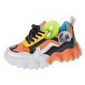 Children's colourblock sneakers in blue and orange with PU upper and wave bottom sole, sizes 26-37
