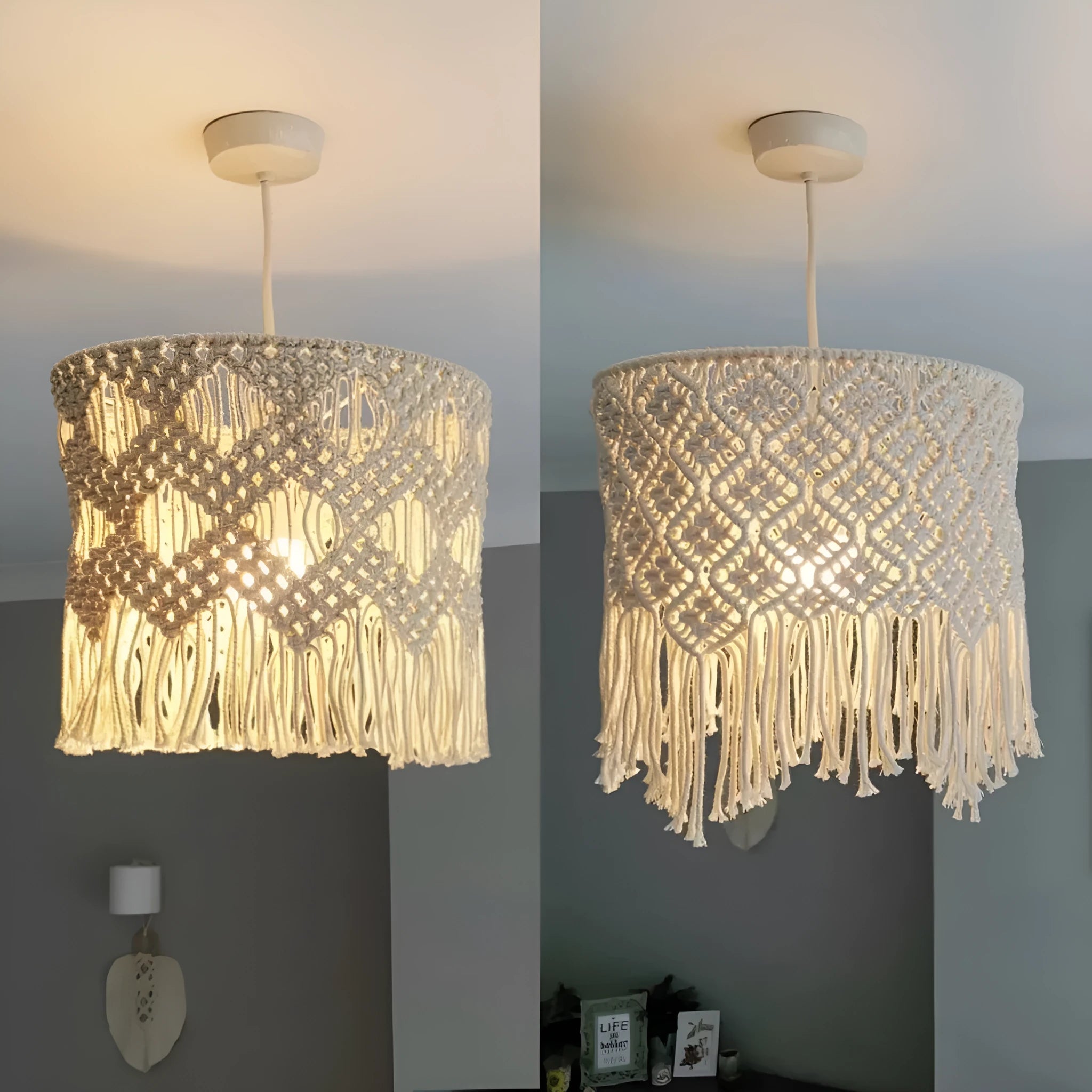 Handmade beige cotton string woven lampshade 30x50cm fabric shade for pendant light