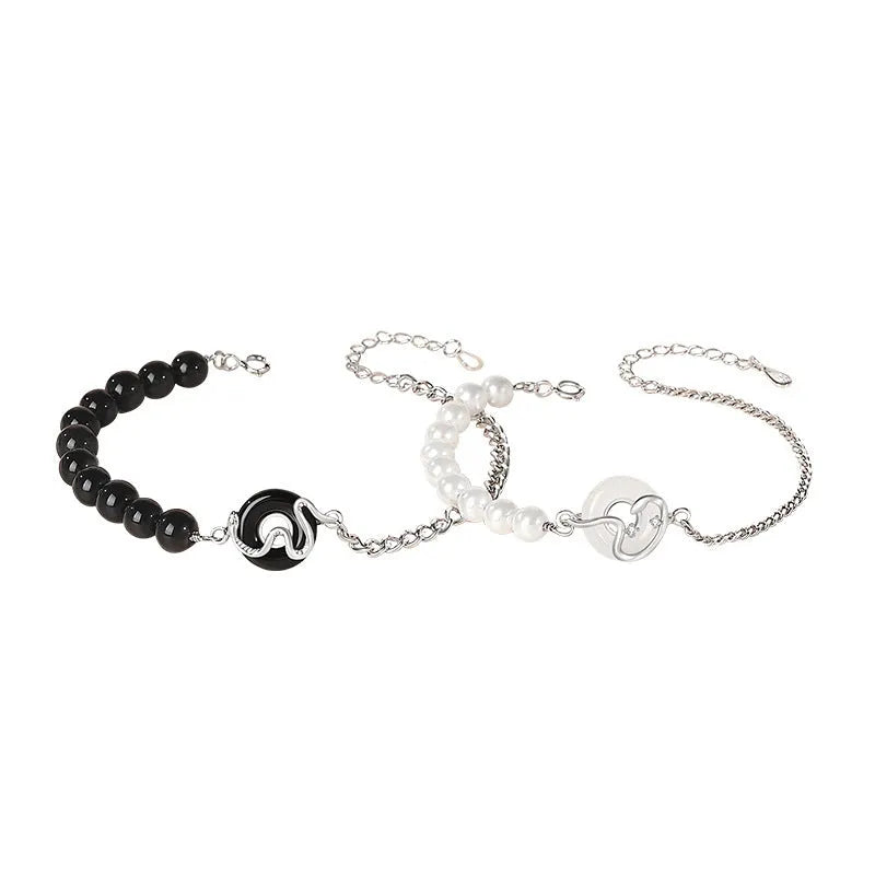 925 sterling silver couple bracelets with snake motif and secure buckle clasps in New Chinese style