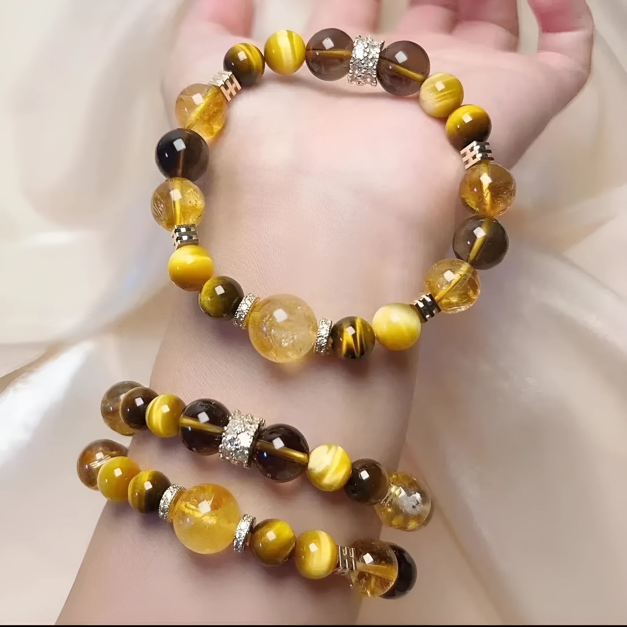 Natural yellow artificial crystal tower string bead bracelet with 10mm Jinba style design