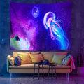 Fluorescent UV light psychedelic mandala tapestry in European style, machine-woven polyester fibre, available in multiple sizes
