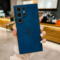 Deer head embossed magnetic phone case for Samsung S24 Ultra in dark brown leather style