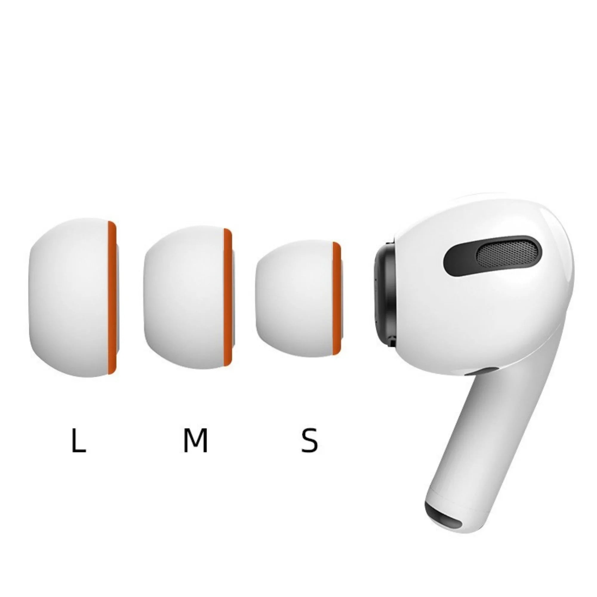 Pair of double layered noise reducing earplug sleeves in orange white for headphones, available in sizes L/M/S/XS