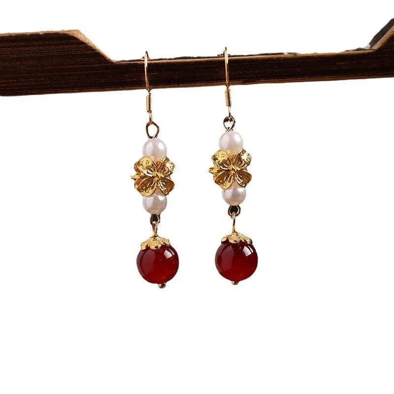 Vintage geometric alloy earrings with electroplated retro finish for traditional Chinese outfits